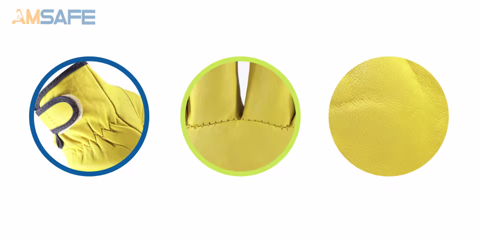 Guantes de cuero: par de guantes de conductor ALE416 de cuero vacuno flor amarillo con cierre ajustable — imagen 3