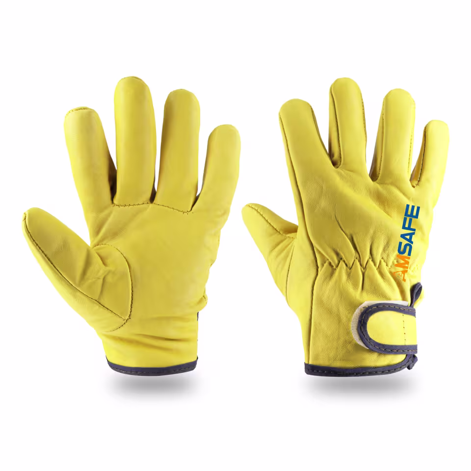 Guantes de cuero: par de guantes de conductor ALE416 de cuero vacuno flor amarillo con cierre ajustable — imagen 4