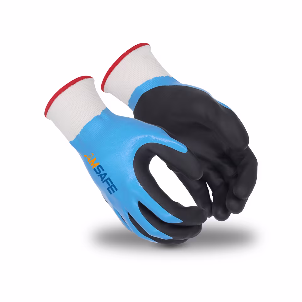 Guantes recubiertos de nitrilo: par de guantes AN3431 blancos y azules con doble recubrimiento de nitrilo — imagen 1