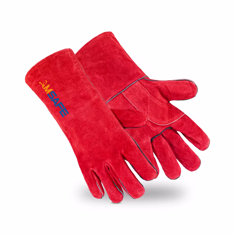 Guantes de soldadura: par de guantes de soldadura ALE306 de cuero rojo con puño largo — imagen 1