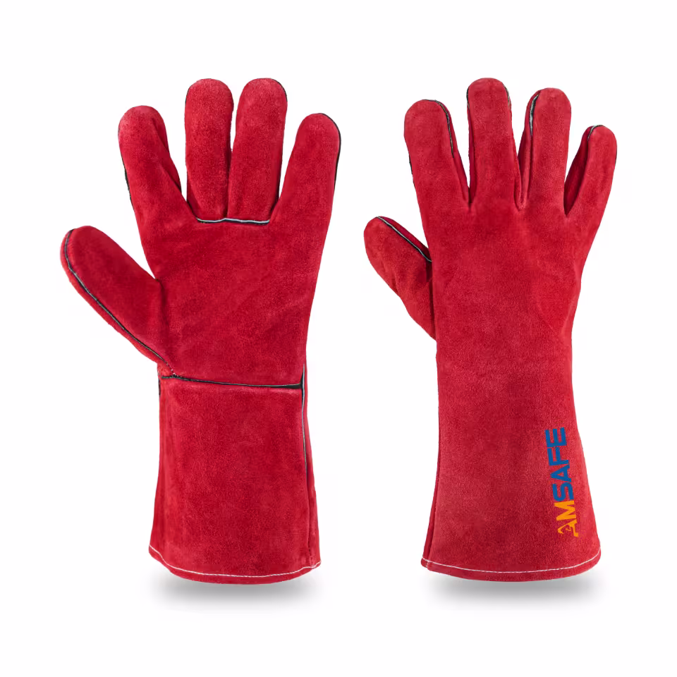 Guantes de soldadura: par de guantes de soldadura ALE306 de cuero rojo con puño largo — imagen 3