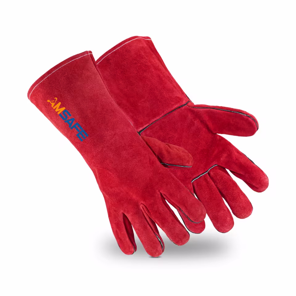 Guantes de soldadura: par de guantes de soldadura ALE306 de cuero rojo con puño largo — imagen 4