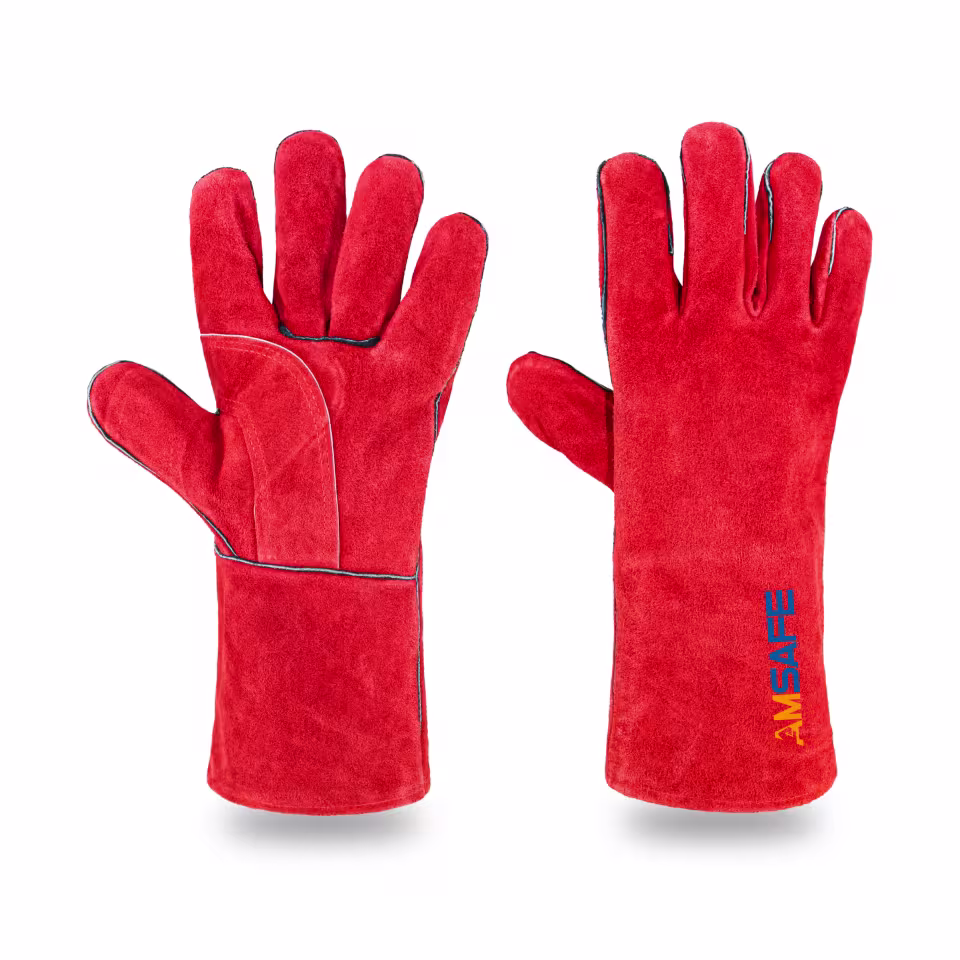 Guantes de soldadura: par de guantes de soldadura ALE306 de cuero rojo con puño largo — imagen 5