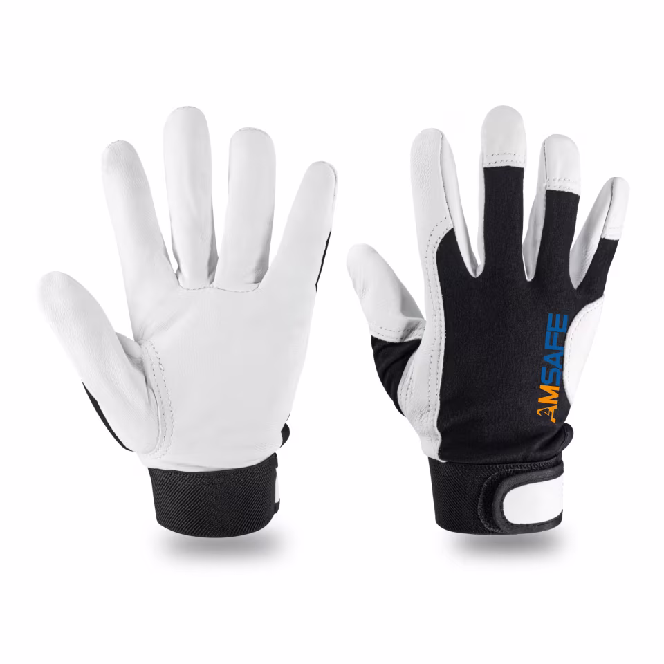 Guantes de cuero: par de guantes 33982 de cuero blanco de cabra con dorso textil negro — imagen 2