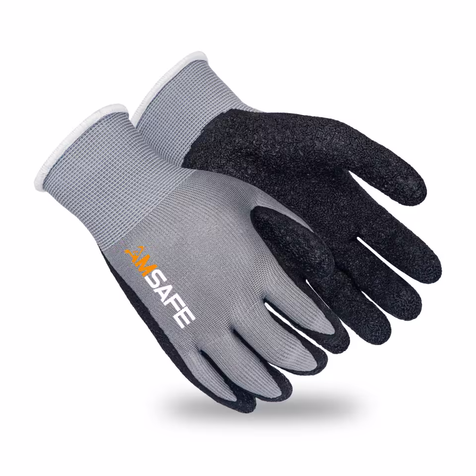 Guantes con recubrimiento de látex: par de guantes AL3244 grises con recubrimiento negro de látex rugoso en la palma — imagen 1