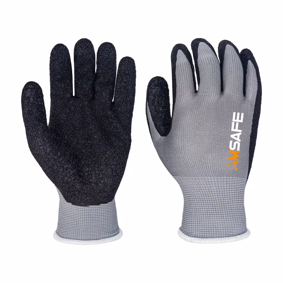 Guantes con recubrimiento de látex: par de guantes AL3244 grises con recubrimiento negro de látex rugoso en la palma — imagen 2