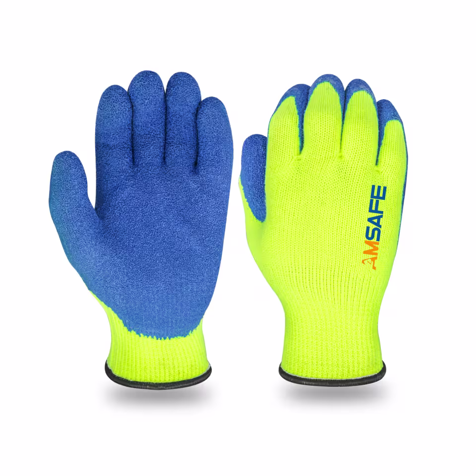 Guantes térmicos: par de guantes térmicos WL3204 amarillos con recubrimiento azul de látex rugoso — imagen 2