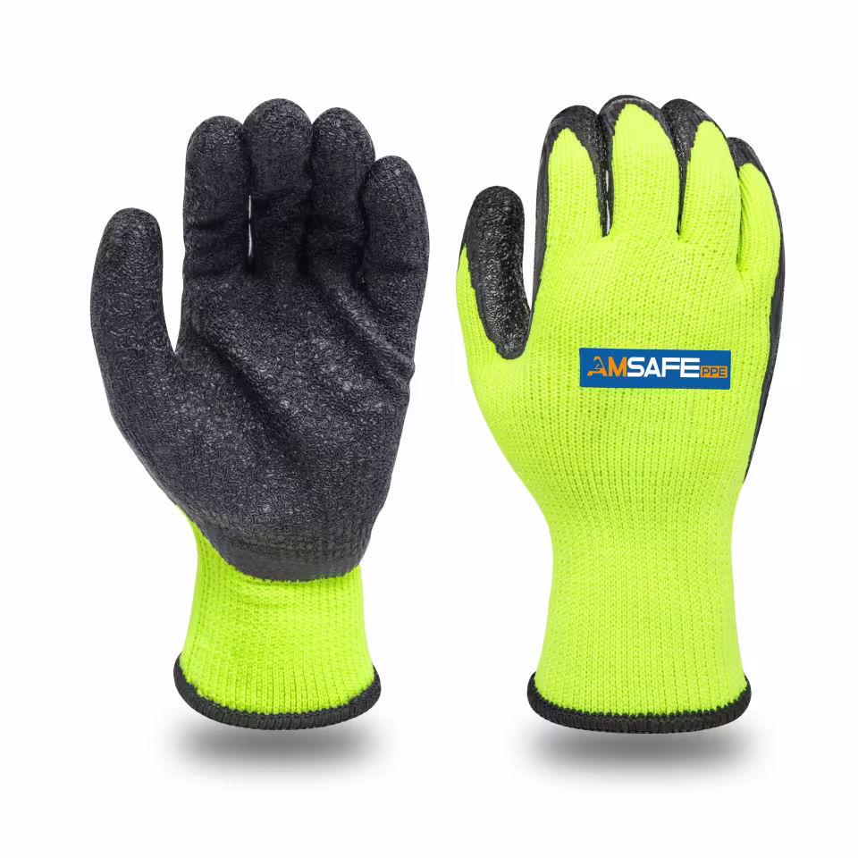 Guantes térmicos: par de guantes térmicos WL3201 amarillo fluorescente con recubrimiento negro de látex rugoso — imagen 2