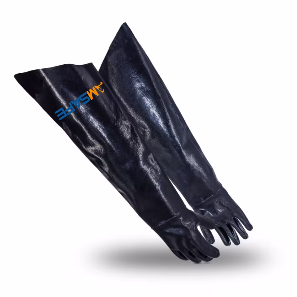 Guantes de protección química: par de guantes largos AC3070 negros con recubrimiento completo de neopreno — imagen 1