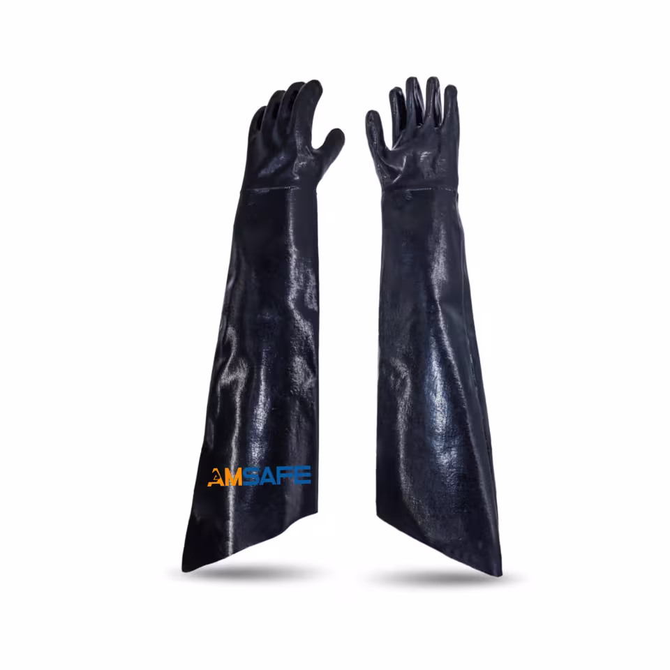 Guantes de protección química: par de guantes largos AC3070 negros con recubrimiento completo de neopreno — imagen 2