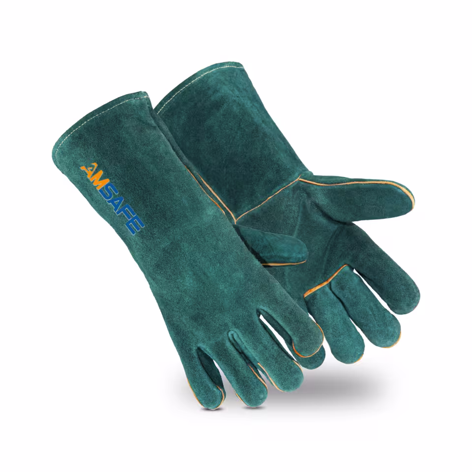 Guantes de soldadura: par de guantes largos de soldadura ALE402 de serraje vacuno verde — imagen 1