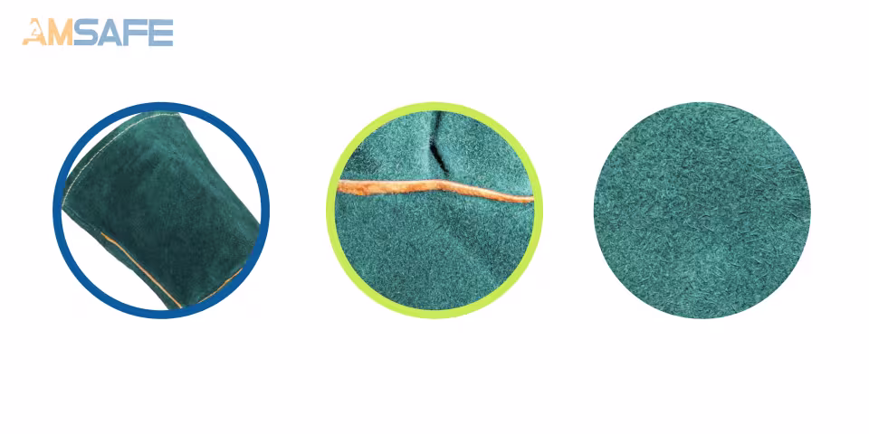 Guantes de soldadura: par de guantes largos de soldadura ALE402 de serraje vacuno verde — imagen 2