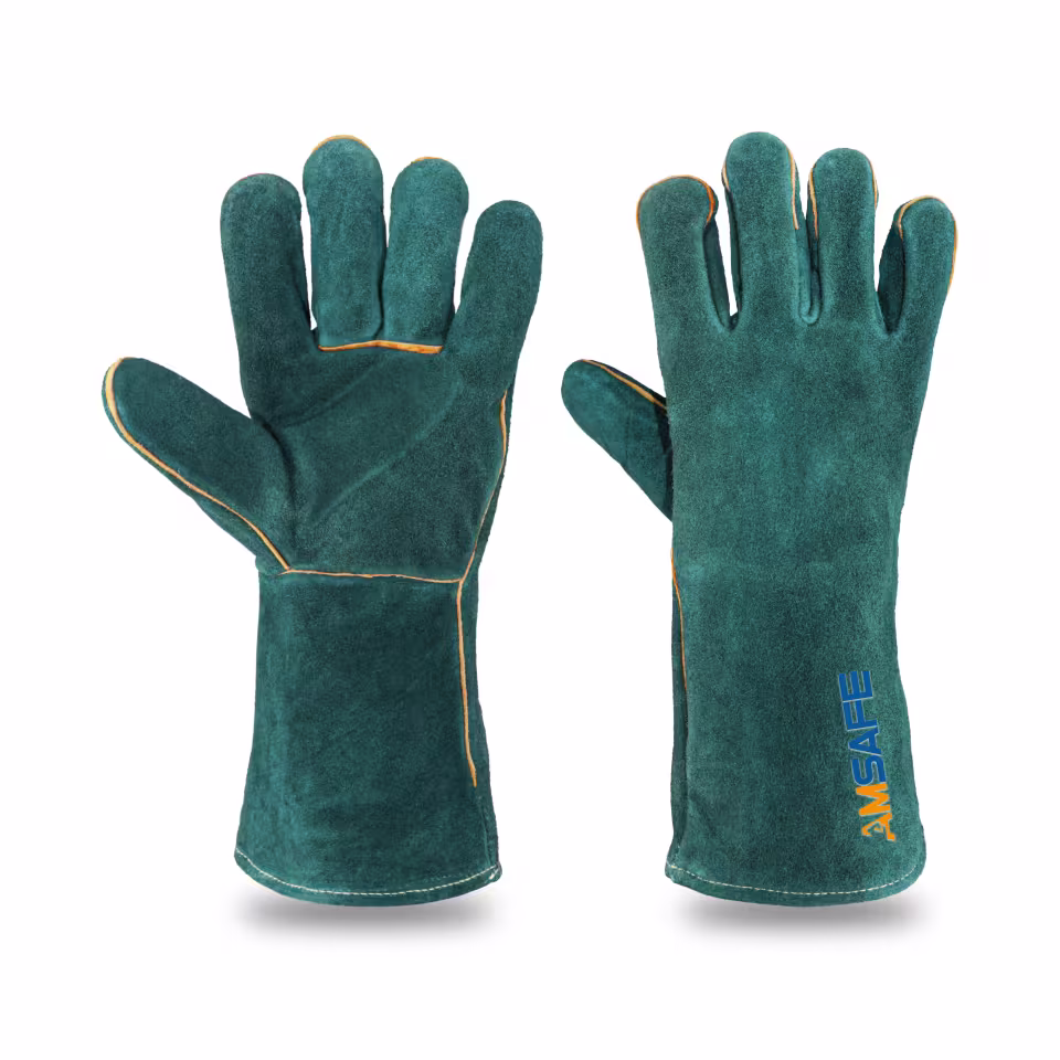 Guantes de soldadura: par de guantes largos de soldadura ALE402 de serraje vacuno verde — imagen 3