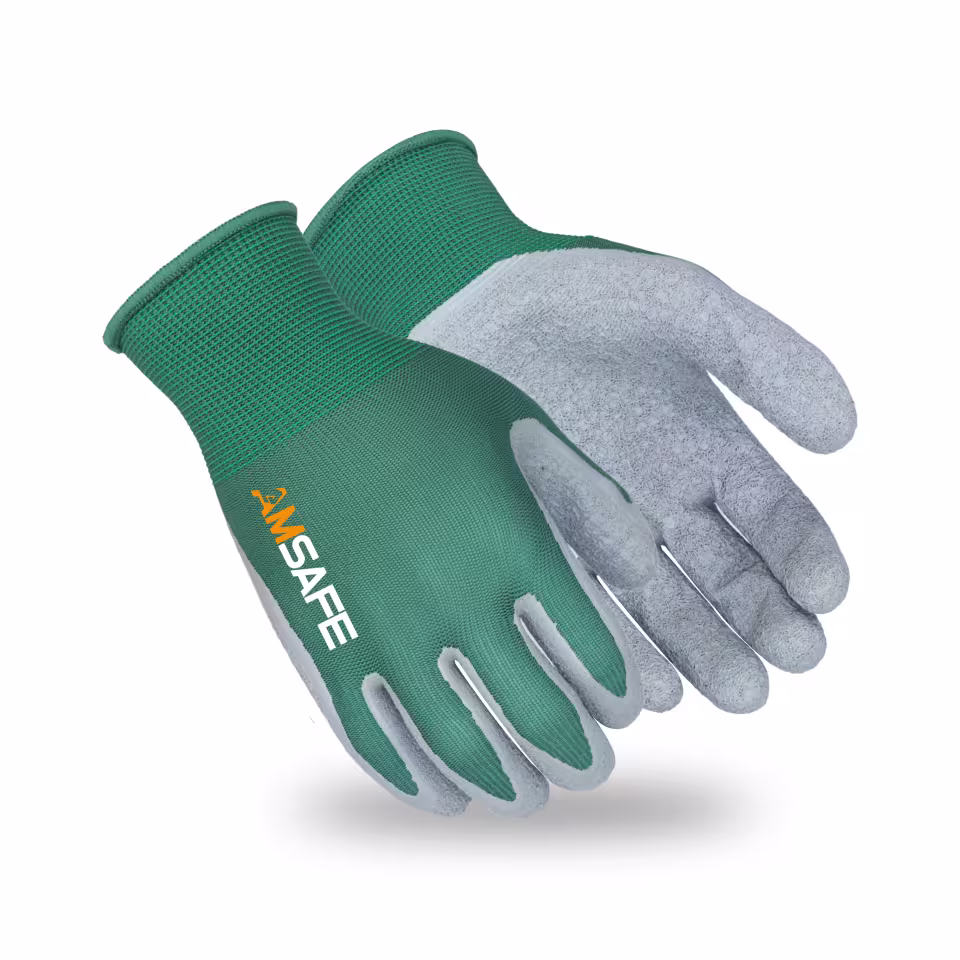 Guantes con recubrimiento de látex: par de guantes AL3245 verdes con recubrimiento gris de látex rugoso — imagen 1