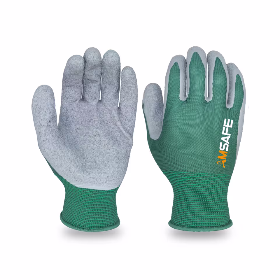 Guantes con recubrimiento de látex: par de guantes AL3245 verdes con recubrimiento gris de látex rugoso — imagen 2