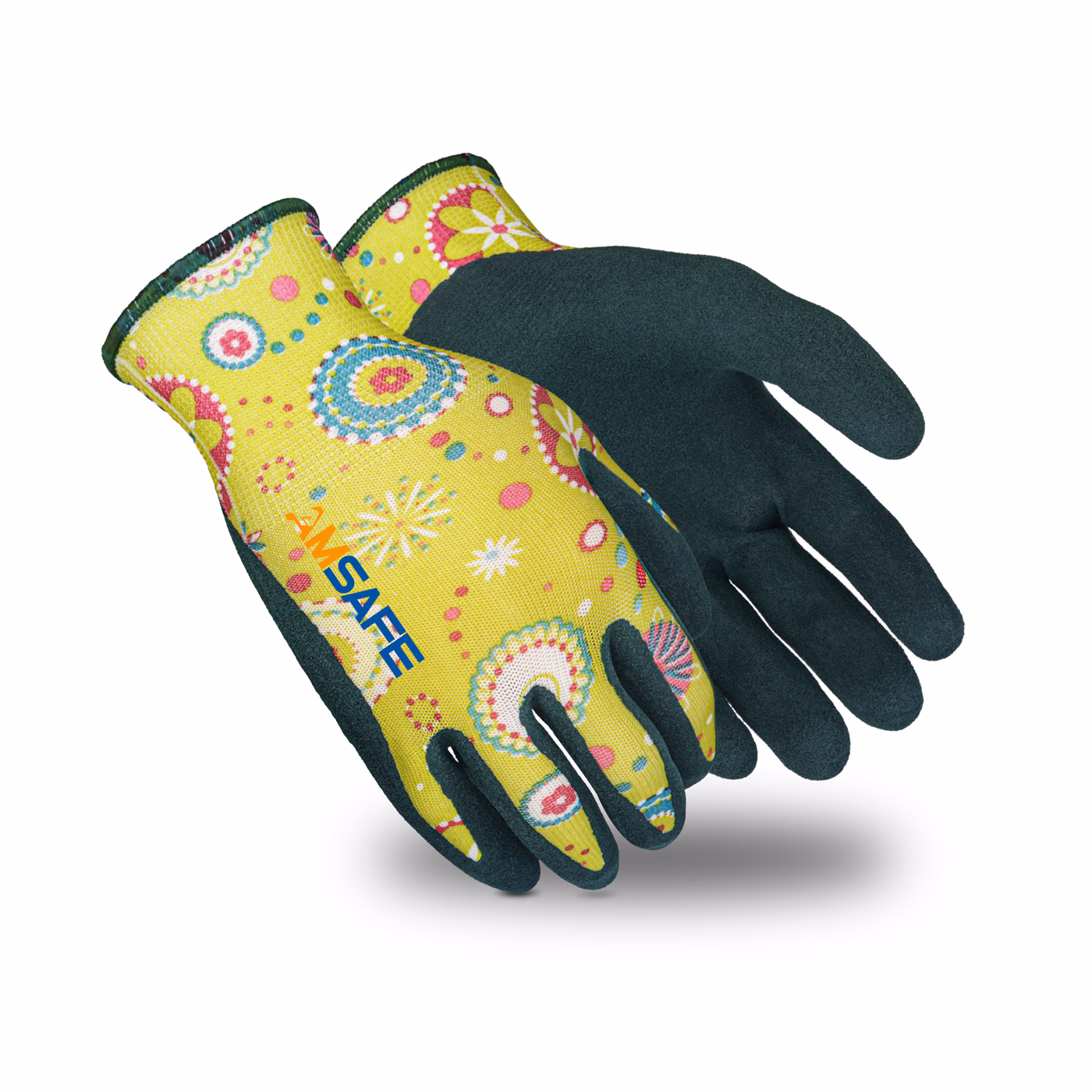 Par de guantes AL5207 estampados con látex verde arenoso