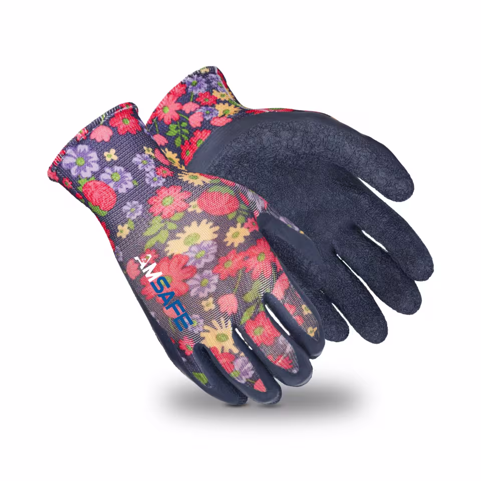 Guantes con recubrimiento de látex: par de guantes AL3240 con soporte floral y recubrimiento gris de látex rugoso en la palma — imagen 1