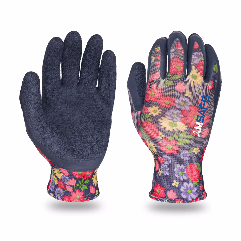 Guantes con recubrimiento de látex: par de guantes AL3240 con soporte floral y recubrimiento gris de látex rugoso en la palma — imagen 2