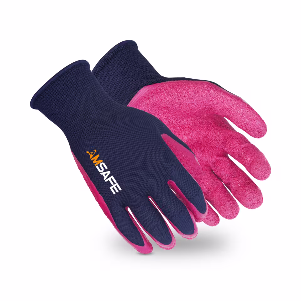 Guantes con recubrimiento de látex: par de guantes AL3236 azul marino con recubrimiento rosa de látex rugoso en la palma — imagen 1