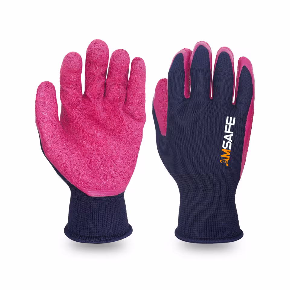 Guantes con recubrimiento de látex: par de guantes AL3236 azul marino con recubrimiento rosa de látex rugoso en la palma — imagen 2