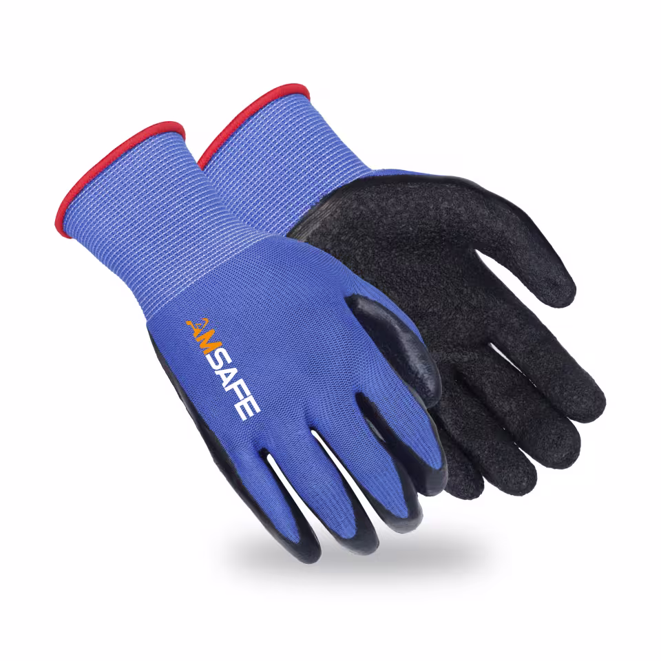 Guantes con recubrimiento de látex: par de guantes AL3238 azules con recubrimiento negro de látex rugoso en la palma — imagen 1