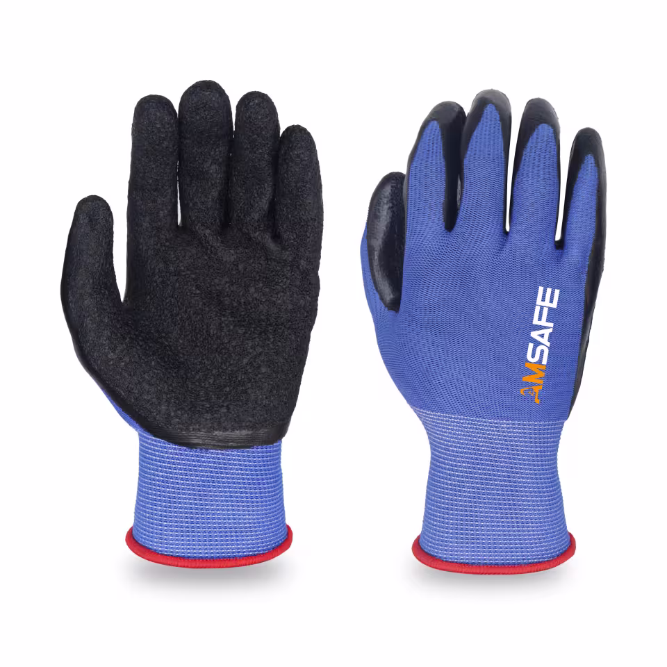 Guantes con recubrimiento de látex: par de guantes AL3238 azules con recubrimiento negro de látex rugoso en la palma — imagen 2