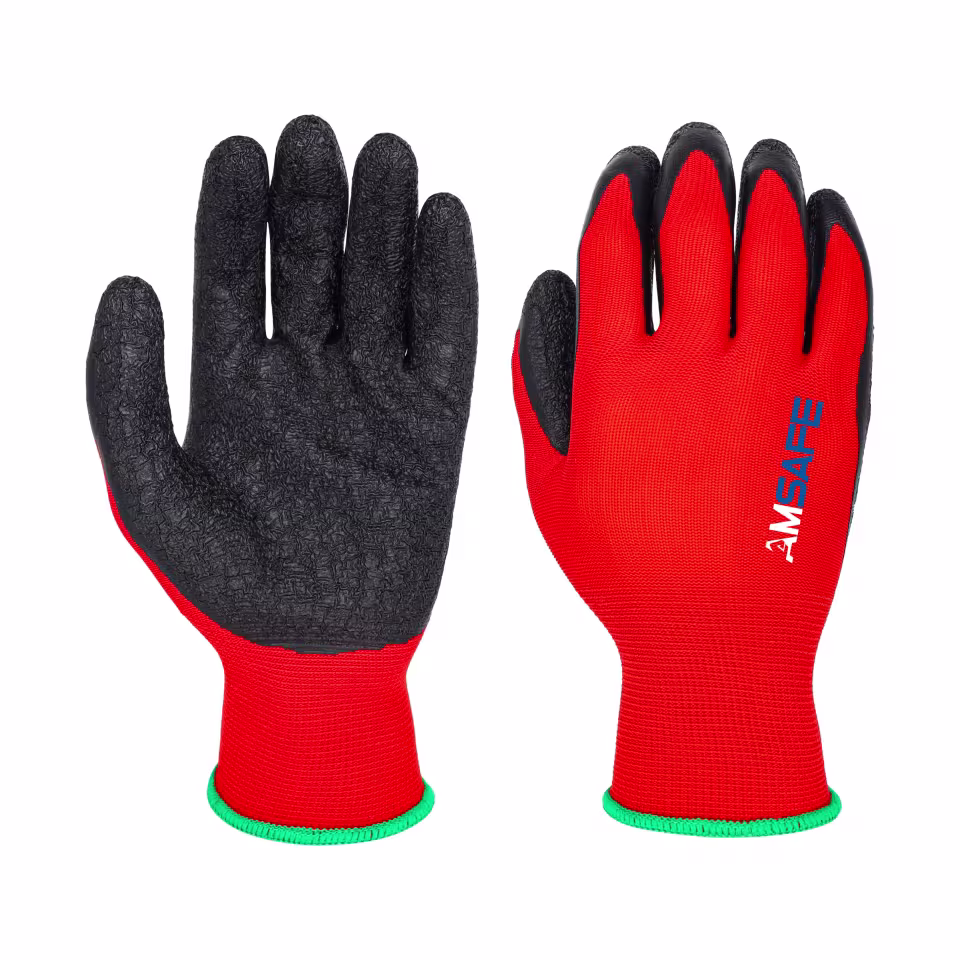 Guantes con recubrimiento de látex: par de guantes AL3233 rojos con recubrimiento negro de látex rugoso en la palma — imagen 2