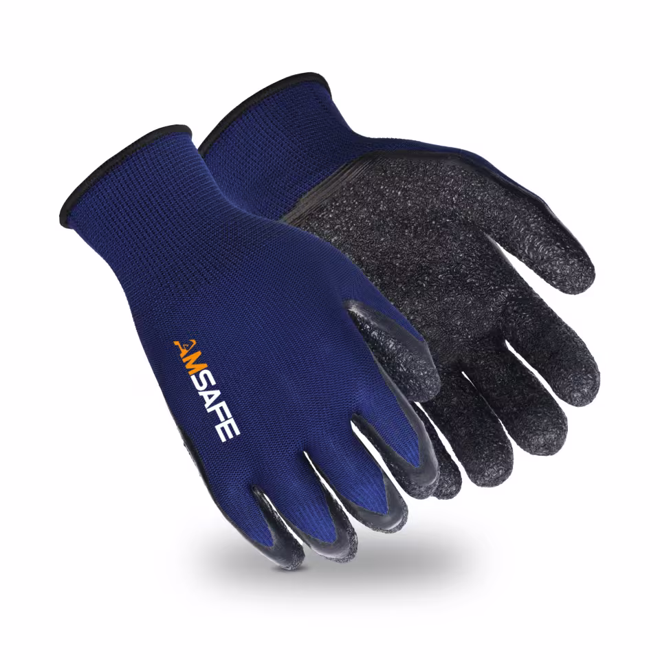Guantes con recubrimiento de látex: par de guantes AL3243 azul marino con recubrimiento negro de látex rugoso en la palma — imagen 1
