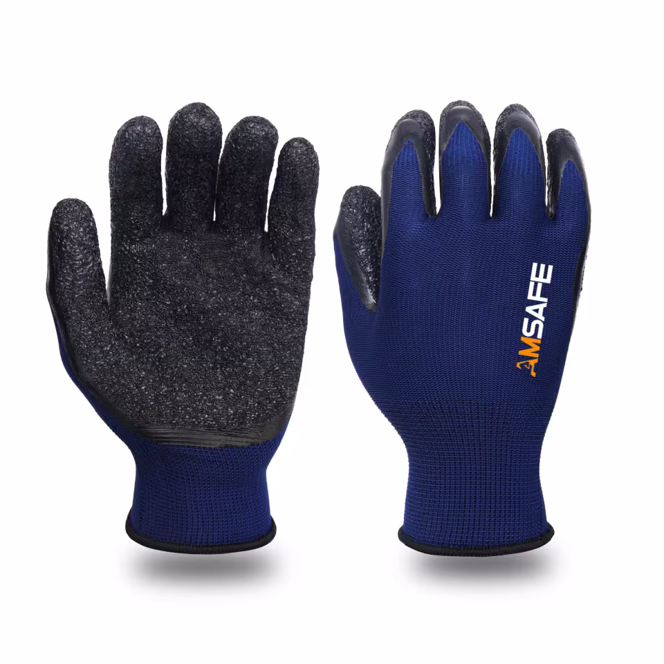 Guantes con recubrimiento de látex: par de guantes AL3243 azul marino con recubrimiento negro de látex rugoso en la palma — imagen 2