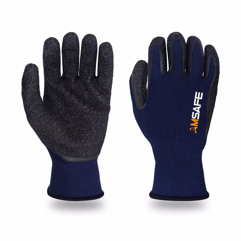 Guantes con recubrimiento de látex: par de guantes AL3243 azul marino con recubrimiento negro de látex rugoso en la palma — imagen 4