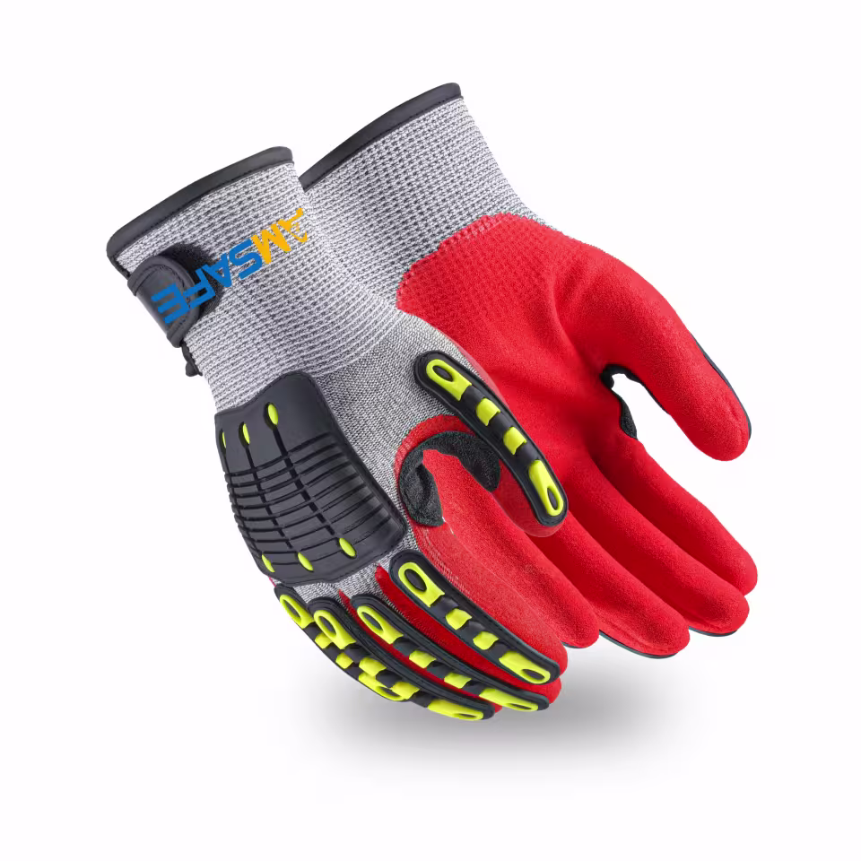 Guantes antiimpacto: par de guantes antiimpacto AL3301 grises y rojos con protecciones TPR negras y amarillas — imagen 3
