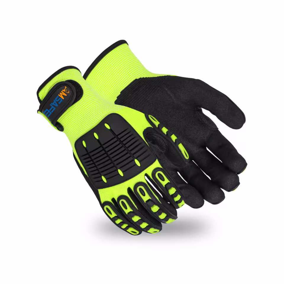 Guantes antiimpacto: par de guantes antiimpacto AL3302 amarillos y negros con protección TPR en el dorso — imagen 1