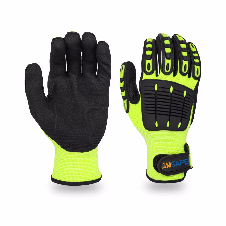 Guantes antiimpacto: par de guantes antiimpacto AL3302 amarillos y negros con protección TPR en el dorso — imagen 2