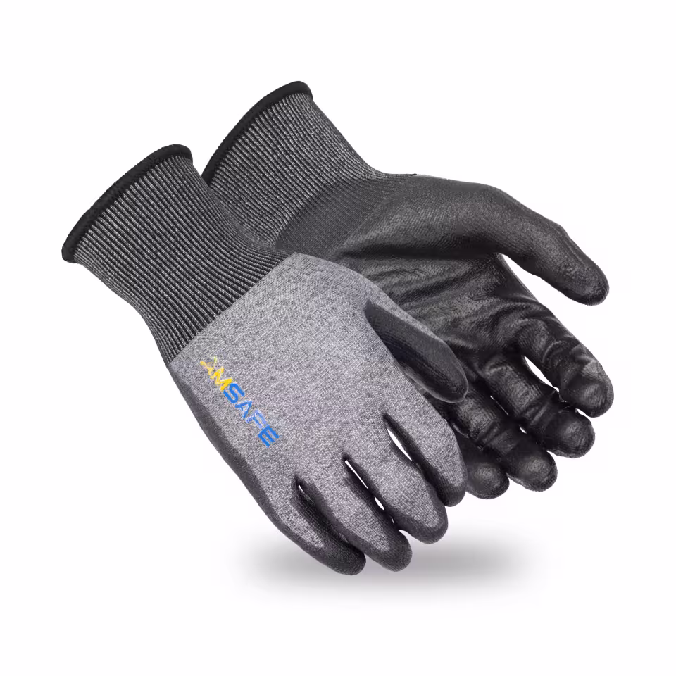 Guantes anticorte: par de guantes anticorte AA-37 grises con recubrimiento negro de PU en la palma — imagen 1