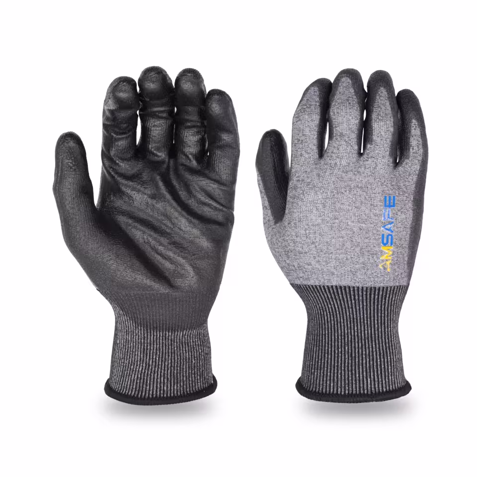 Guantes anticorte: par de guantes anticorte AA-37 grises con recubrimiento negro de PU en la palma — imagen 2