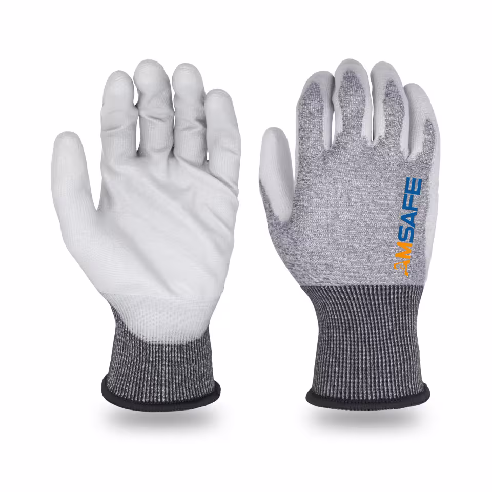 Guantes anticorte: par de guantes anticorte AA-37 grises con recubrimiento negro de PU en la palma — imagen 4