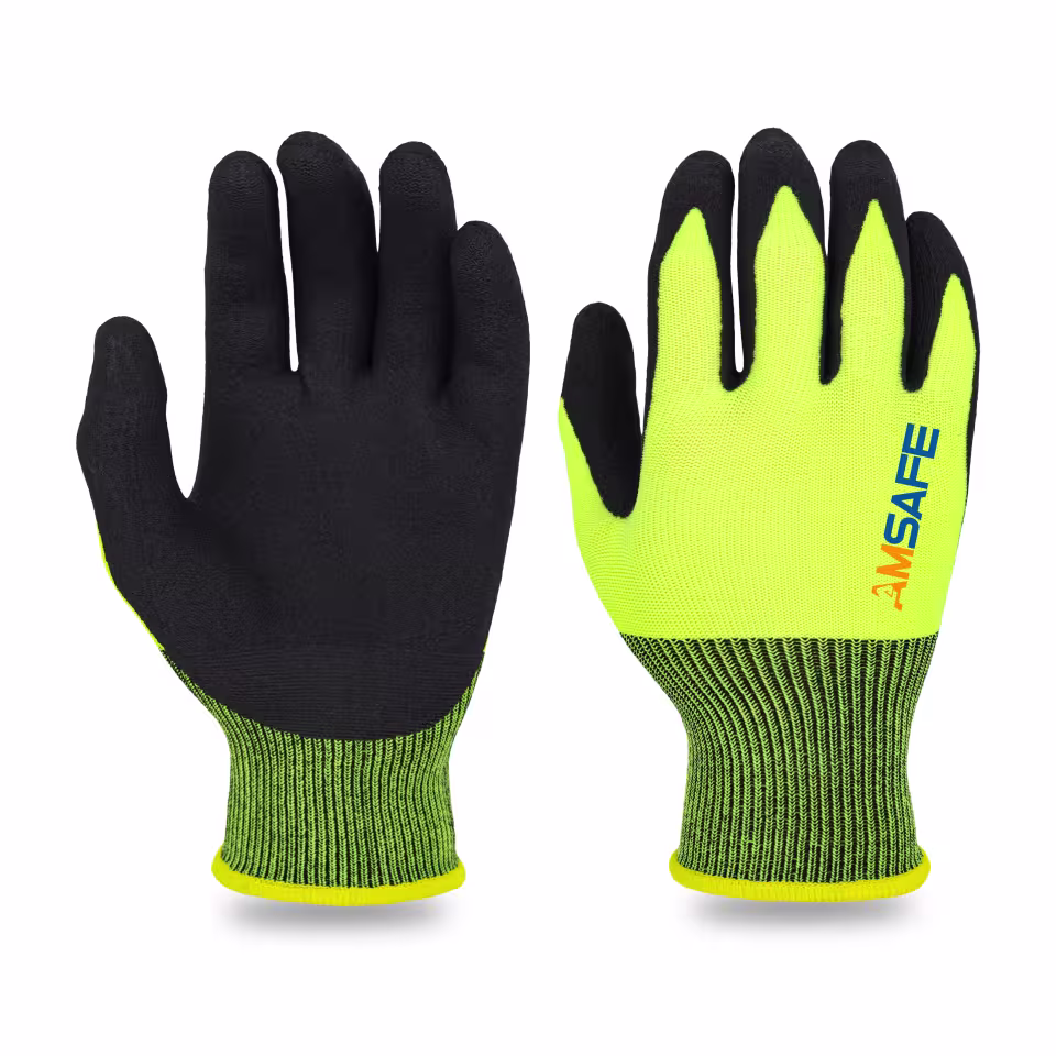 Guantes recubiertos de nitrilo: par de guantes ASF-IN5330 amarillo fluorescente con recubrimiento negro de nitrilo — imagen 2