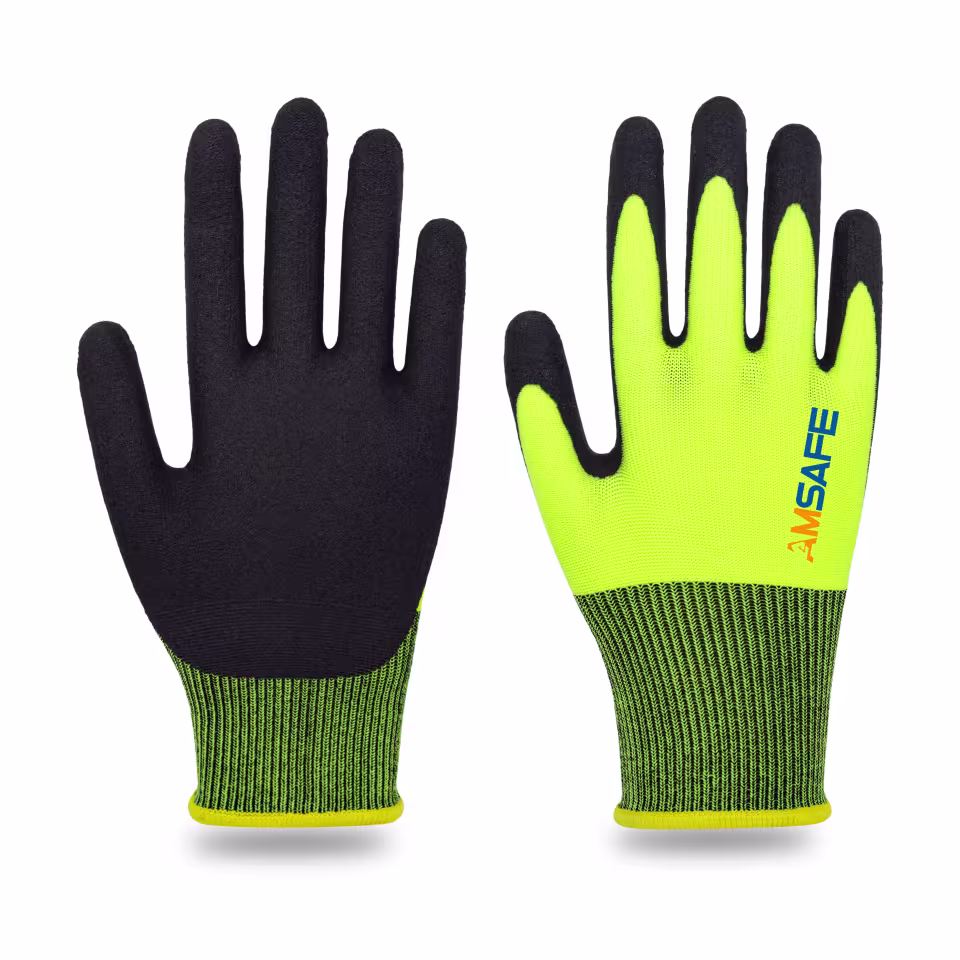 Guantes recubiertos de nitrilo: par de guantes ASF-IN5330 amarillo fluorescente con recubrimiento negro de nitrilo — imagen 4