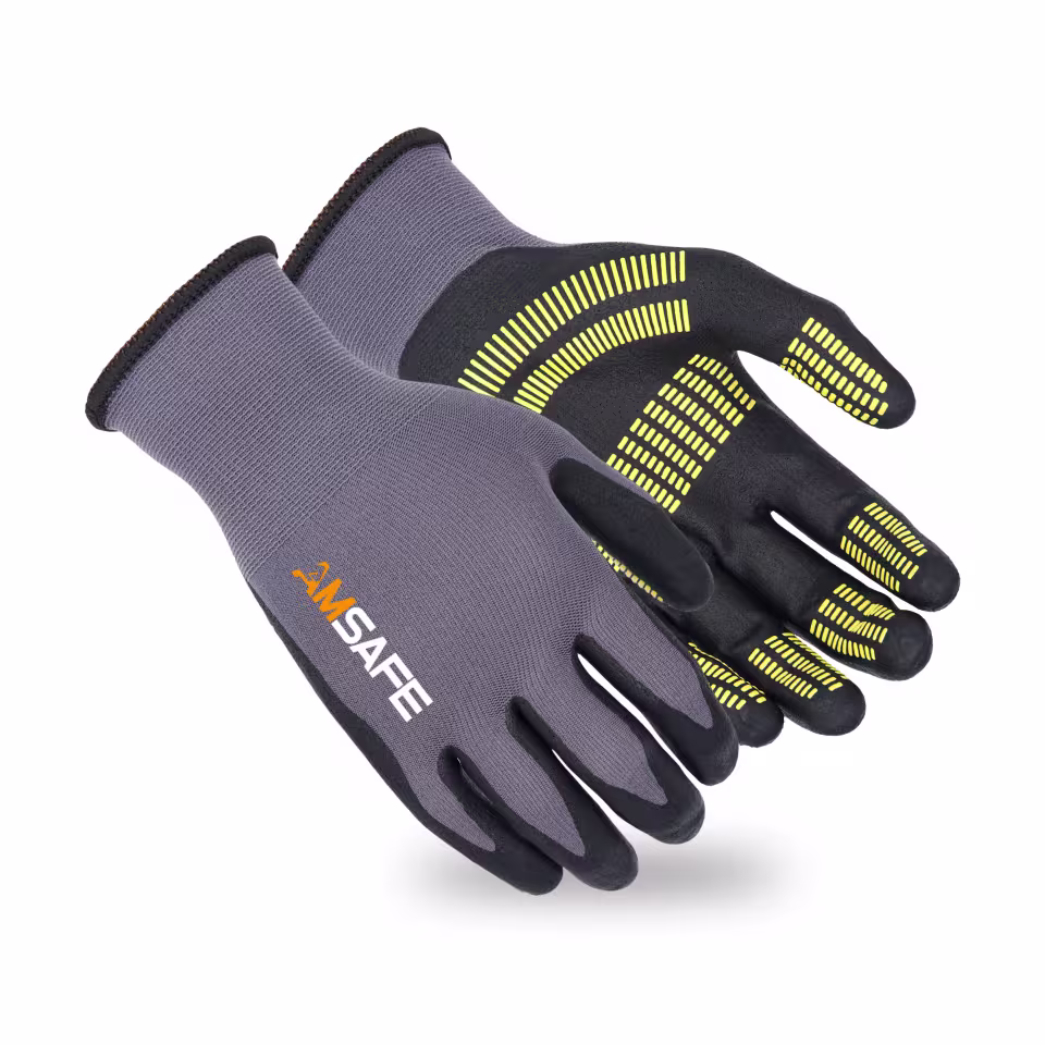 Guantes recubiertos de nitrilo: par de guantes ASF-MN5330 grises y negros con puntos amarillos de nitrilo en la palma — imagen 1