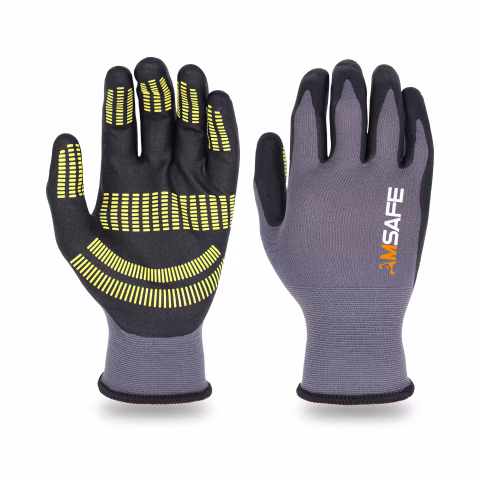 Guantes recubiertos de nitrilo: par de guantes ASF-MN5330 grises y negros con puntos amarillos de nitrilo en la palma — imagen 2