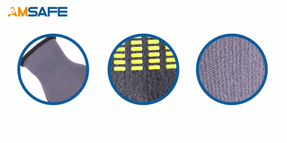 Guantes recubiertos de nitrilo: par de guantes ASF-MN5330 grises y negros con puntos amarillos de nitrilo en la palma — imagen 5