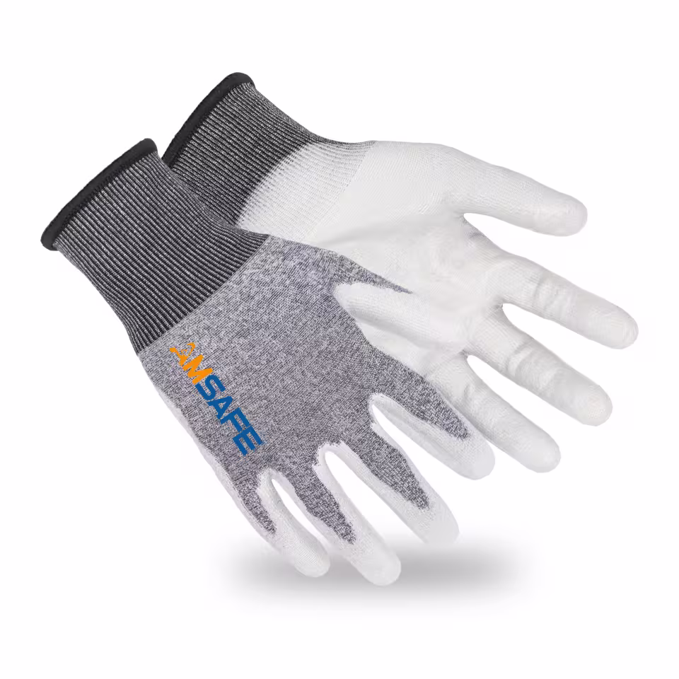 Guantes anticorte: par de guantes anticorte ASF-NU4734 blancos y grises con recubrimiento gris de PU — imagen 1