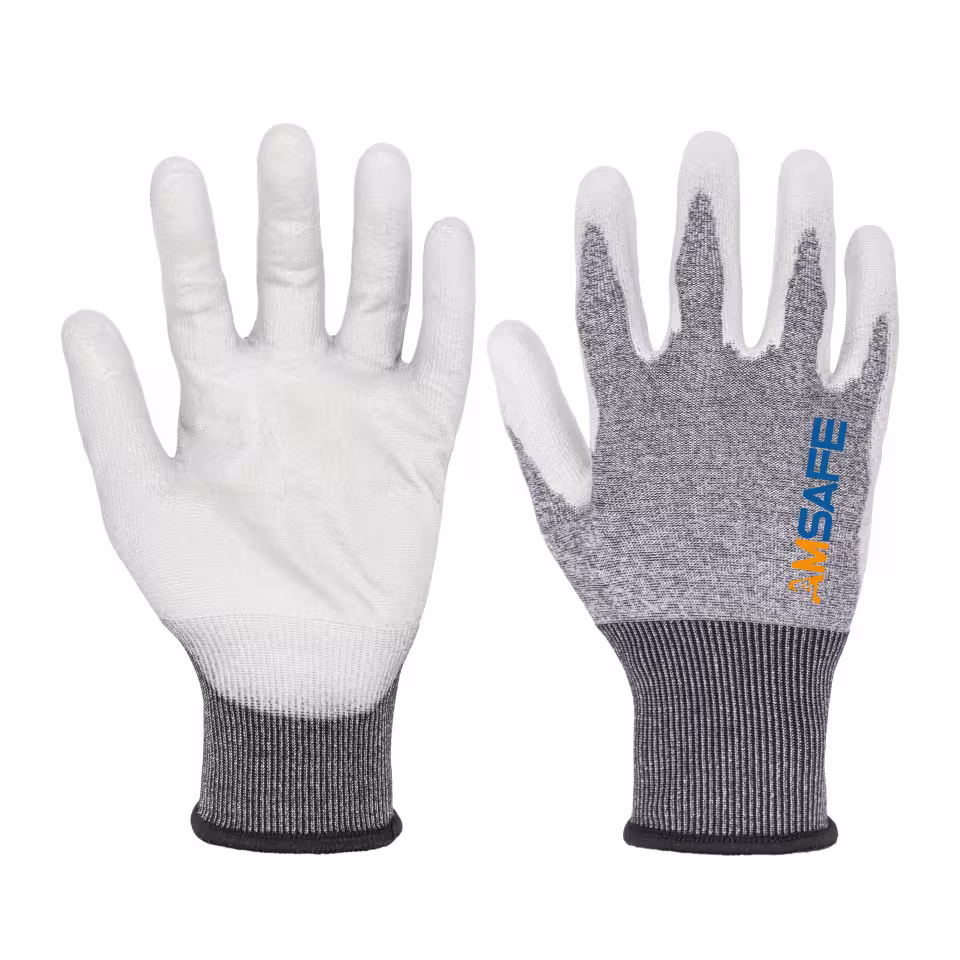 Guantes anticorte: par de guantes anticorte ASF-NU4734 blancos y grises con recubrimiento gris de PU — imagen 2