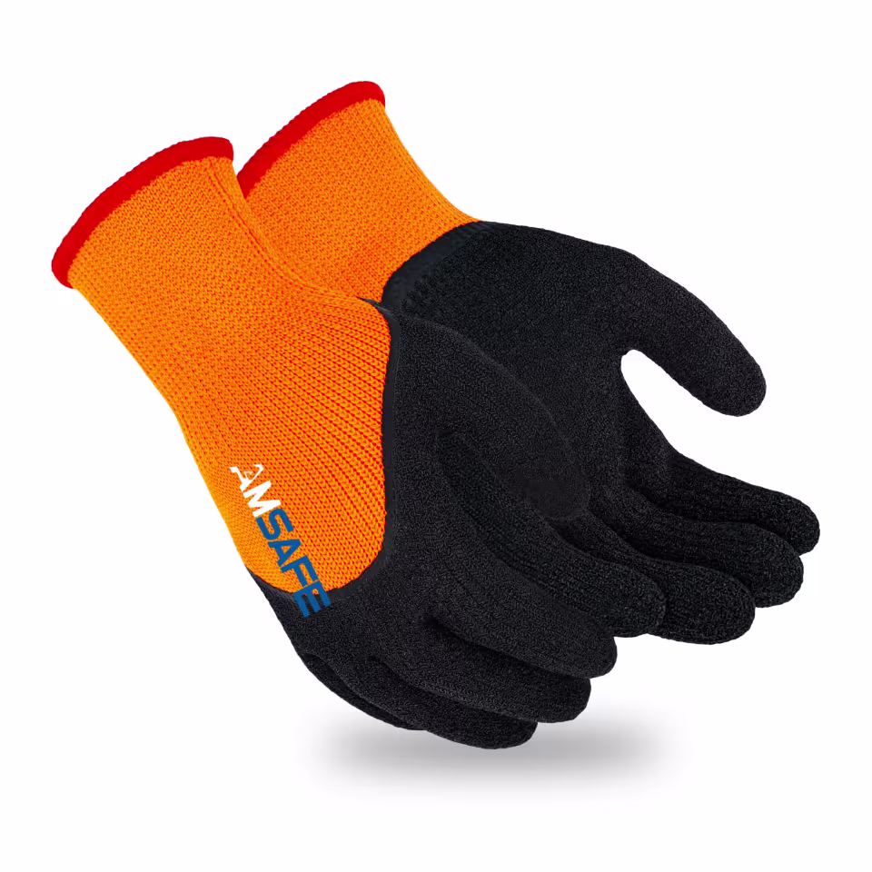 Guantes térmicos: par de guantes térmicos ASF-CL7551 naranjas con recubrimiento negro de látex rugoso — imagen 1