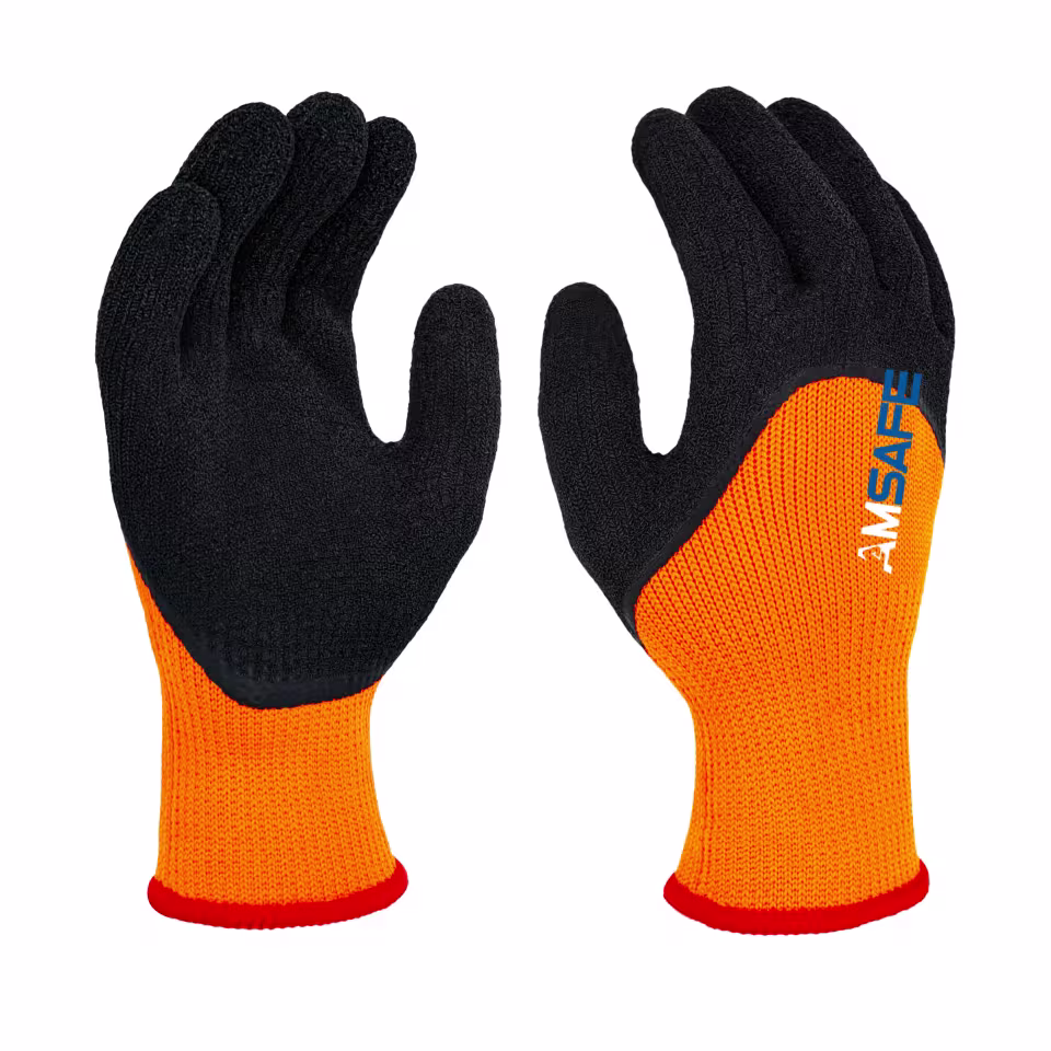 Guantes térmicos: par de guantes térmicos ASF-CL7551 naranjas con recubrimiento negro de látex rugoso — imagen 2
