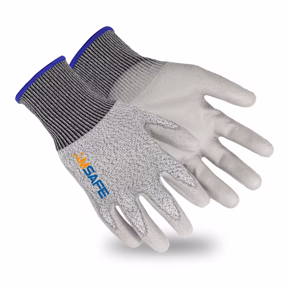 Guantes anticorte: par de guantes anticorte ASF-NU3733 blancos y grises con recubrimiento gris de PU — imagen 1