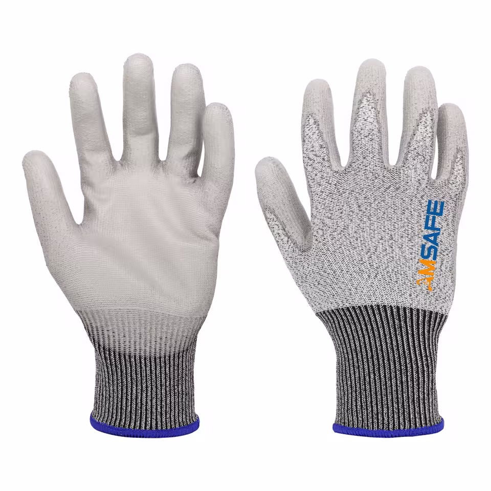 Guantes anticorte: par de guantes anticorte ASF-NU3733 blancos y grises con recubrimiento gris de PU — imagen 2