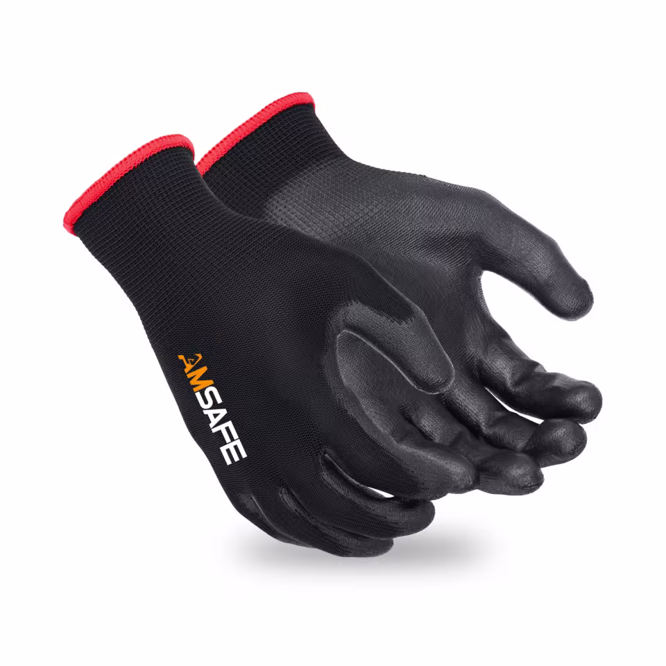 Guantes de PU: par de guantes ASF-NU3231 negros con puño rojo y recubrimiento negro de PU — imagen 1