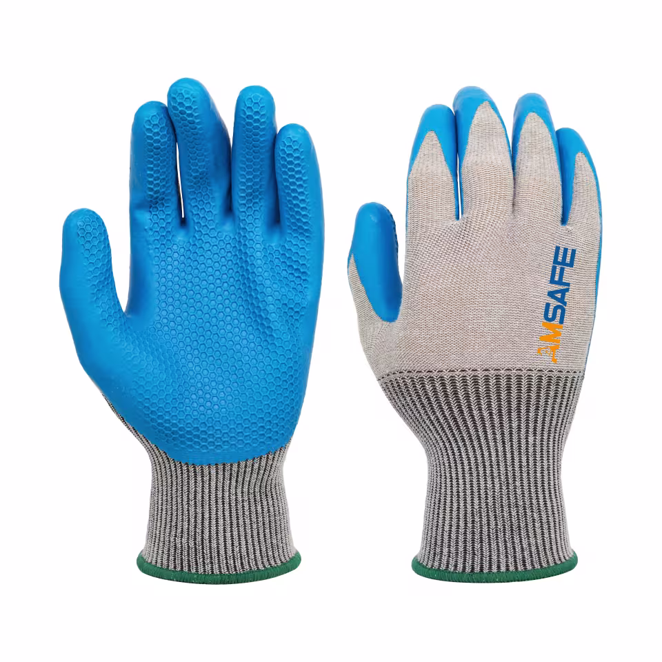 Guantes con recubrimiento de látex: par de guantes ASF-EL3431 grises con recubrimiento azul de látex texturizado — imagen 2