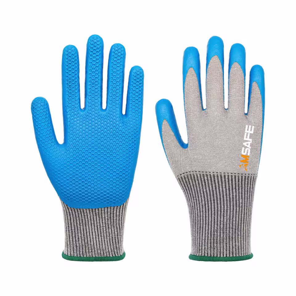 Guantes con recubrimiento de látex: par de guantes ASF-EL3431 grises con recubrimiento azul de látex texturizado — imagen 4